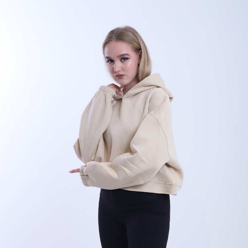 Melton Solid Oversized Pullover Hoodie – Beige