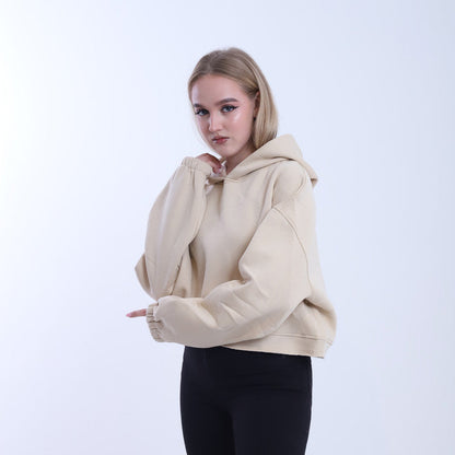 Melton Solid Oversized Pullover Hoodie – Beige