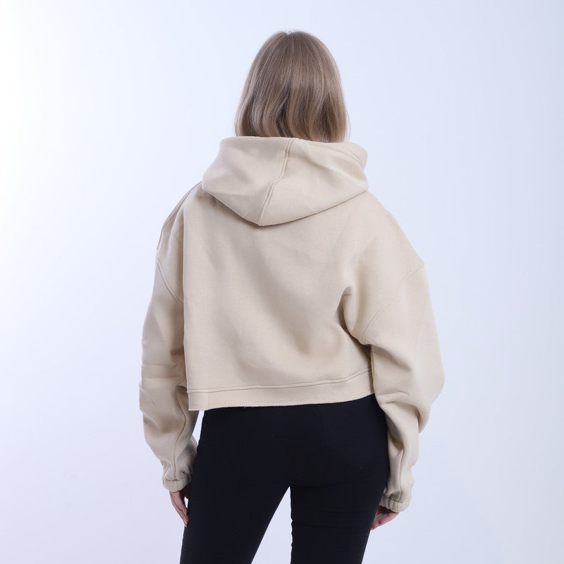 Melton Solid Oversized Pullover Hoodie – Beige