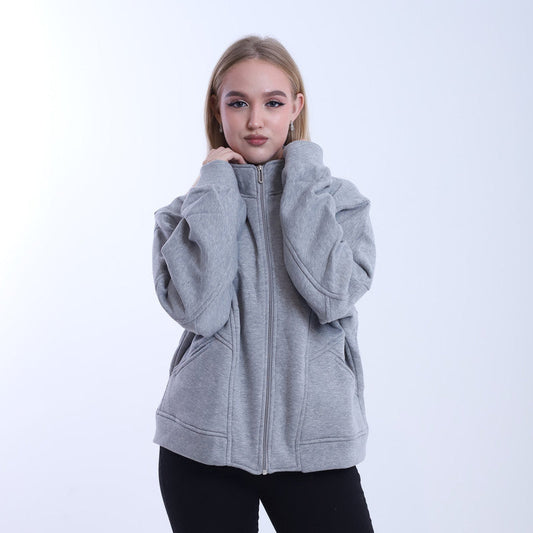 Melton Solid Full-Zip Jacket – Grey