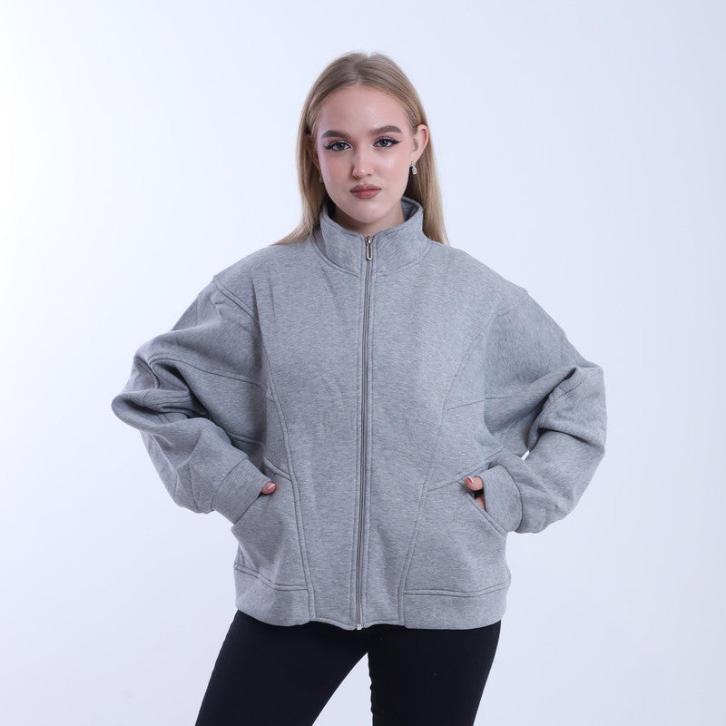 Melton Solid Full-Zip Jacket – Grey
