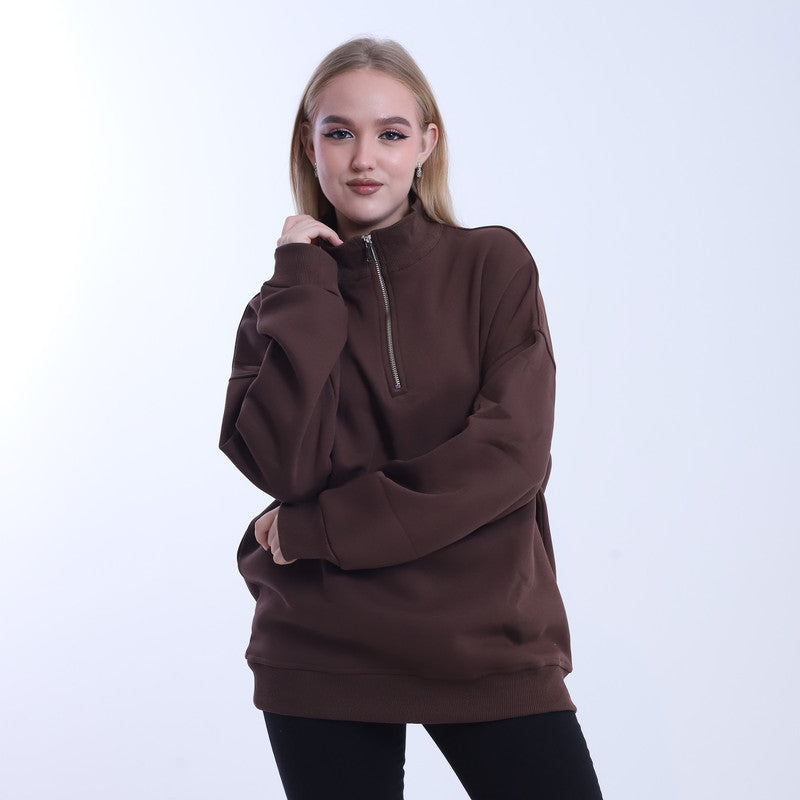 Melton Solid Half-Zip Sweatshirt – Brown