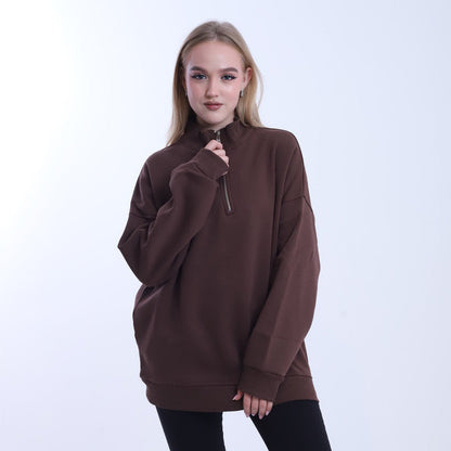 Melton Solid Half-Zip Sweatshirt – Brown