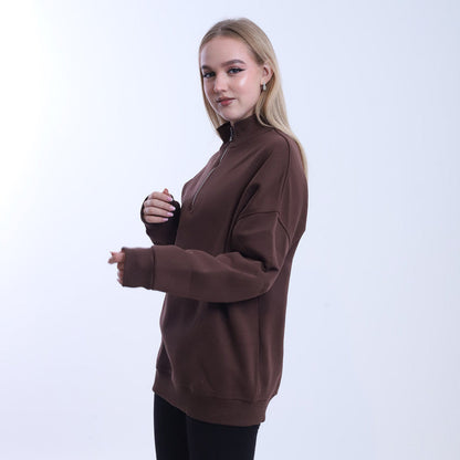 Melton Solid Half-Zip Sweatshirt – Brown