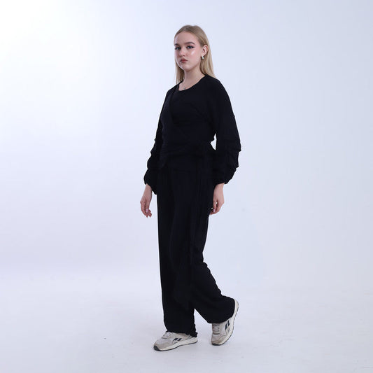 Lycra Solid Two-Piece Set – Black