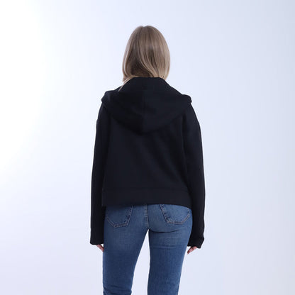 Melton Solid Oversized Zip-Up Hoodie – Black