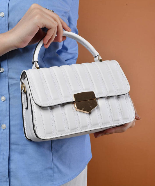 Faux Leather Quilted Flap Shoulder Bag – White