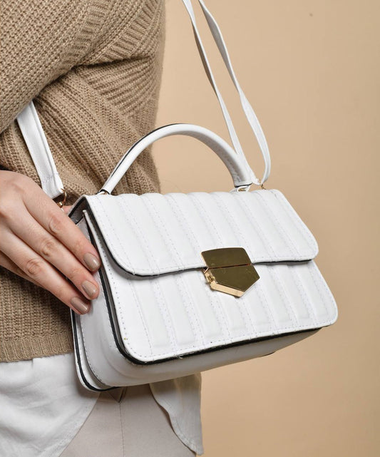 Faux Leather Quilted Flap Shoulder Bag – White