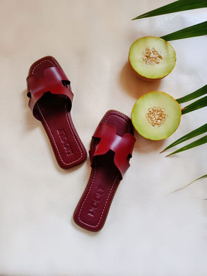 Leather H-Chic Slides Slipper - Burgundy