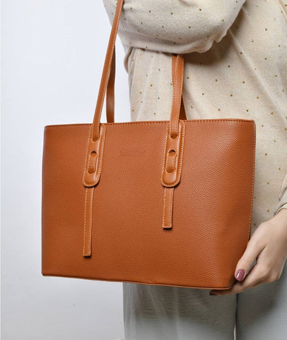 Leather Solid Rectangular Shoulder Bag – Havana