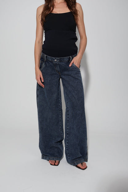 Cotton Vintage-Washed Wide-Leg Maternity Jeans