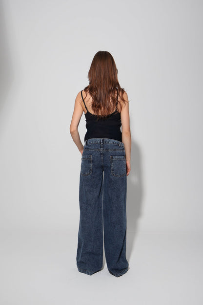 Cotton Vintage-Washed Wide-Leg Maternity Jeans
