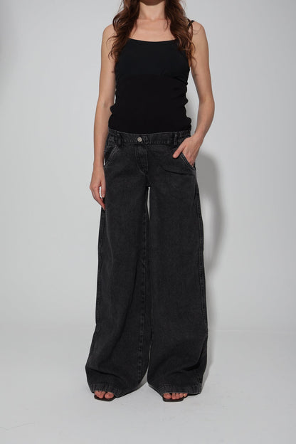 Cotton Vintage-Washed Wide-Leg Maternity Jeans