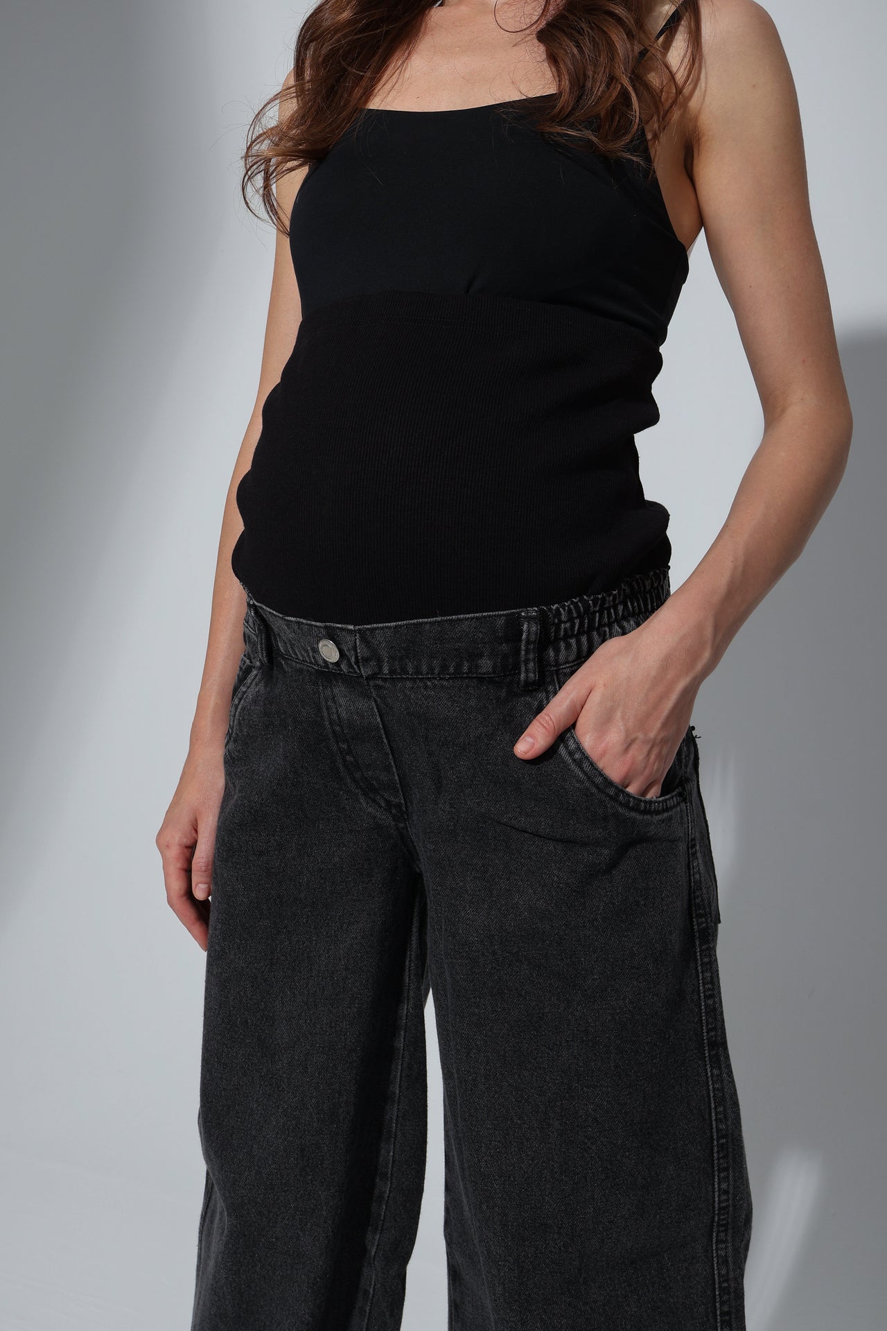 Cotton Vintage-Washed Wide-Leg Maternity Jeans