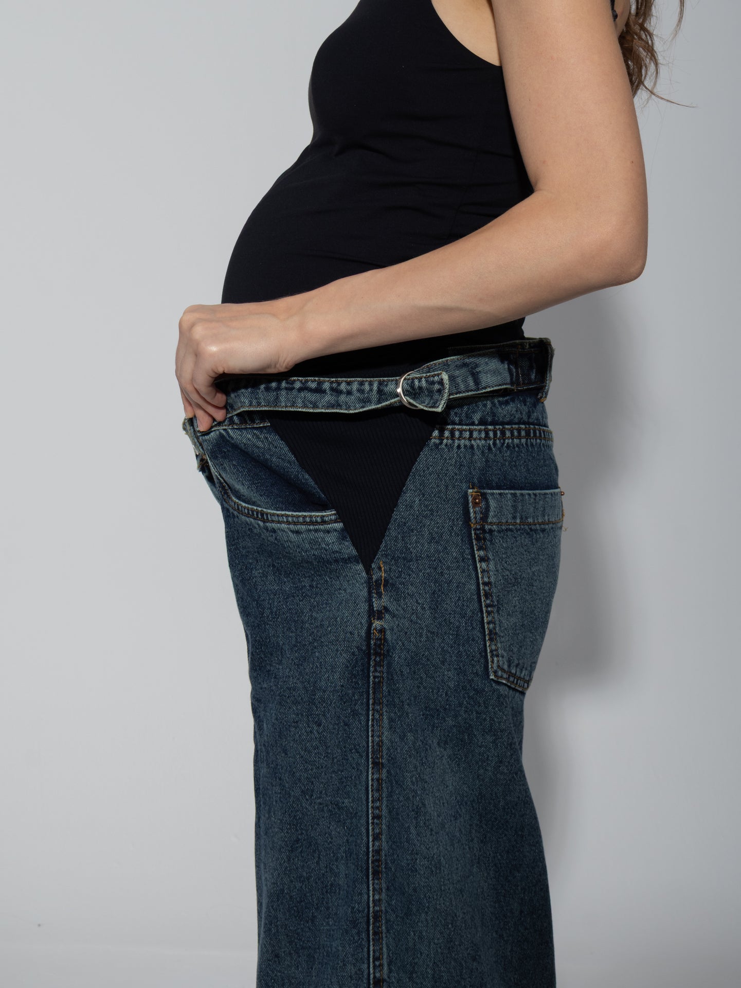 Denim Washed Turn-Up Maternity Jeans – Greenish Blue