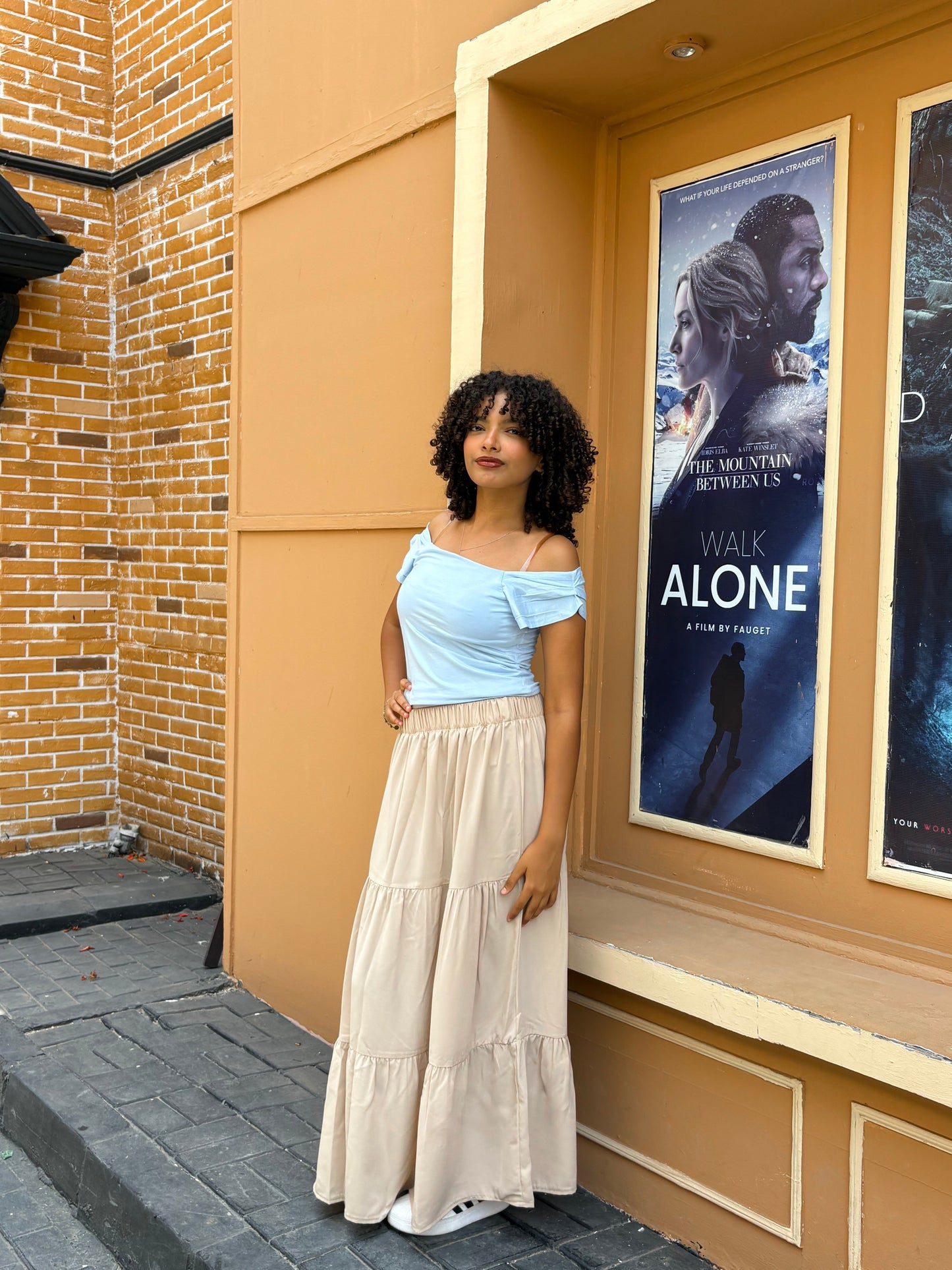 Cotton Stretch Off-Shoulder Casual Top – Baby Blue