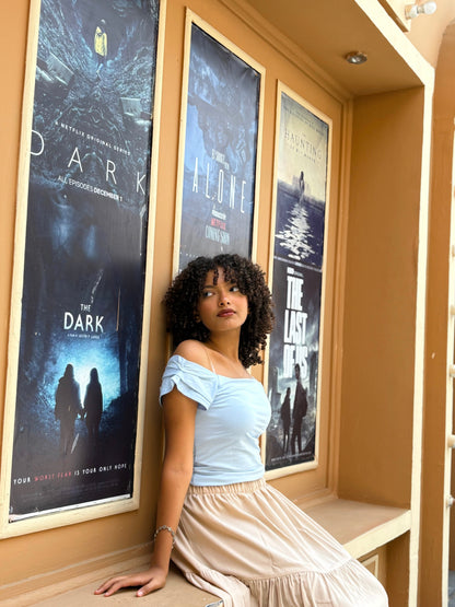 Cotton Stretch Off-Shoulder Casual Top – Baby Blue