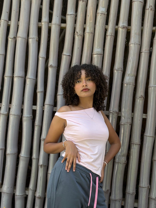 Cotton Asymmetric One-Shoulder Top – Pink