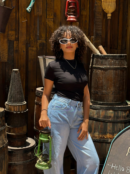 Cotton Basic Fitted T-Shirt – Black