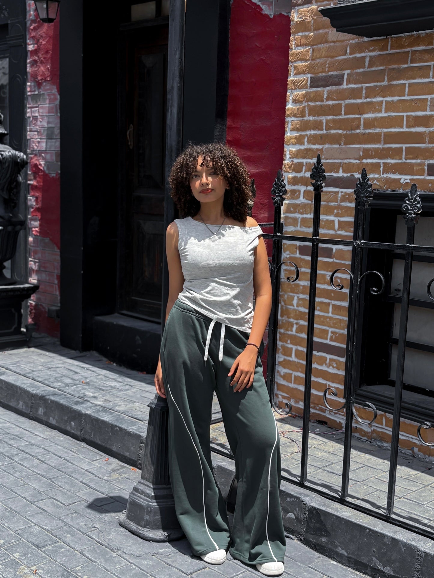 Cotton Asymmetric One-Shoulder Top – Light Grey