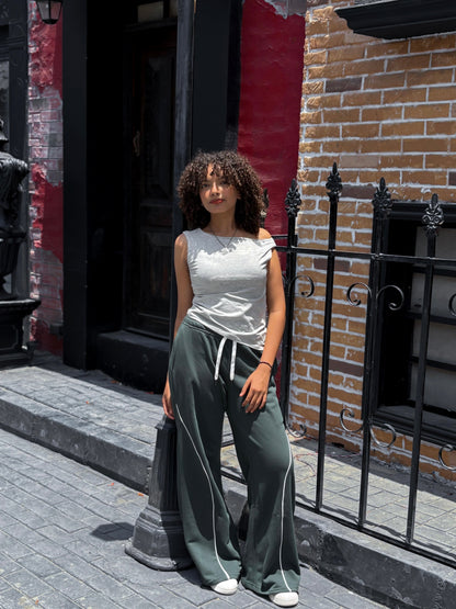 Cotton Asymmetric One-Shoulder Top – Light Grey