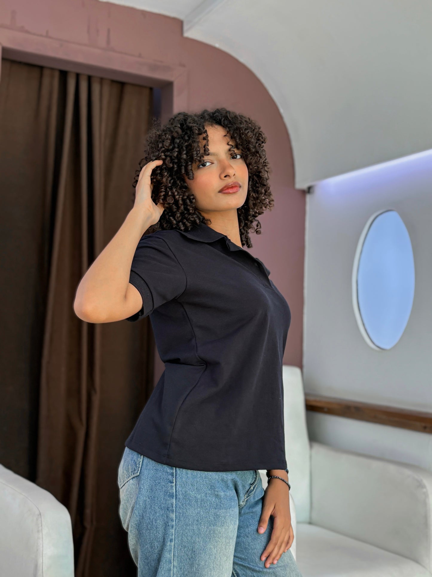 Cotton Minimalist Polo T-Shirt – Black