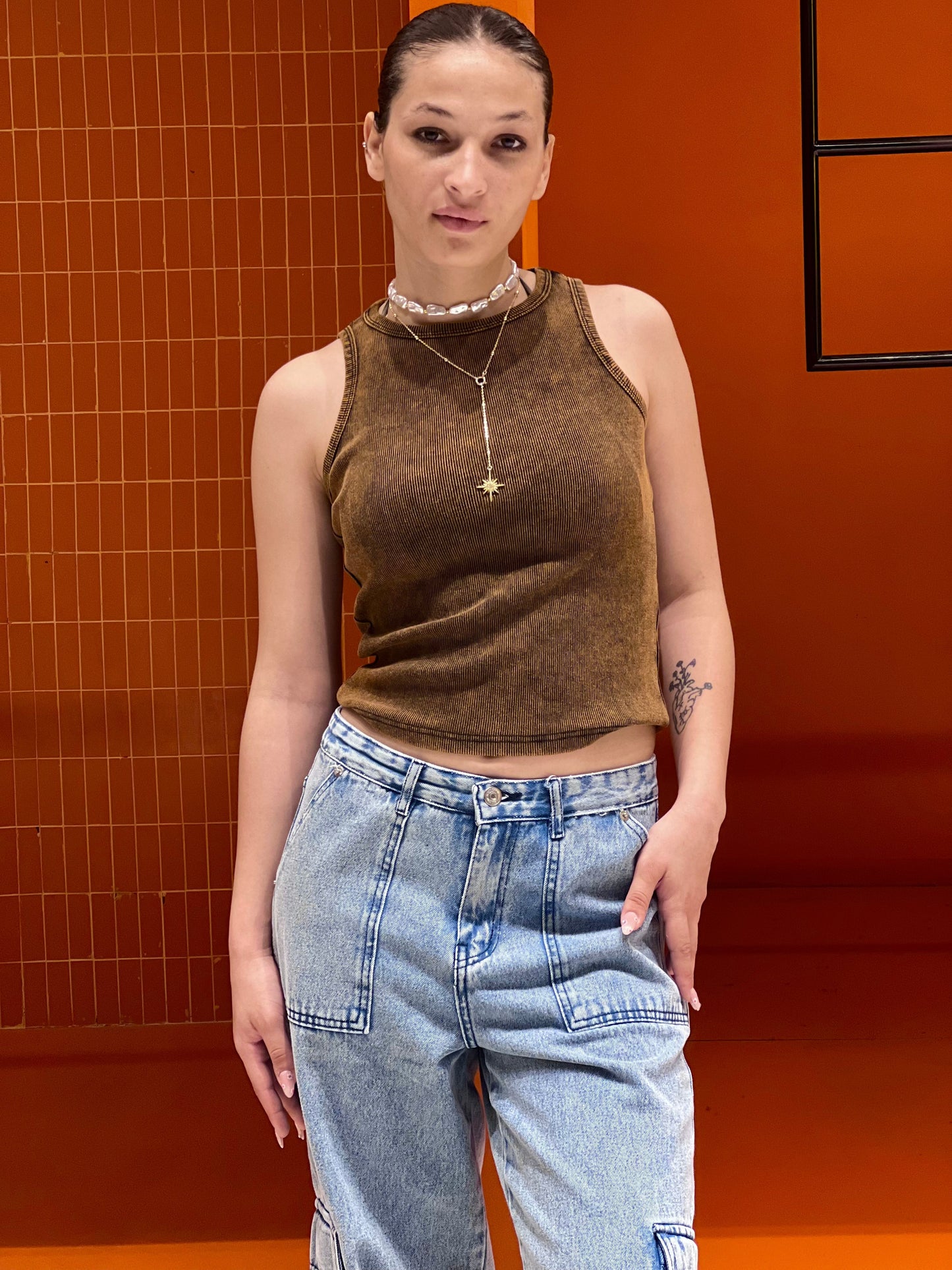 Cotton Washed Top - Brown