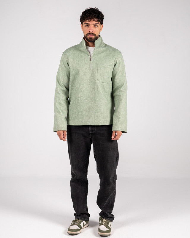 Wool Solid Quarter-Zip Sweatshirt – Sage Green