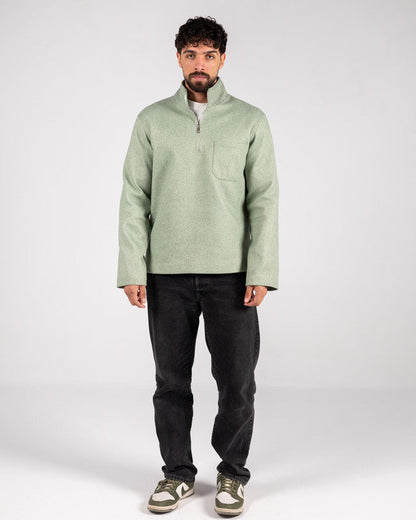 Wool Solid Quarter-Zip Sweatshirt – Sage Green