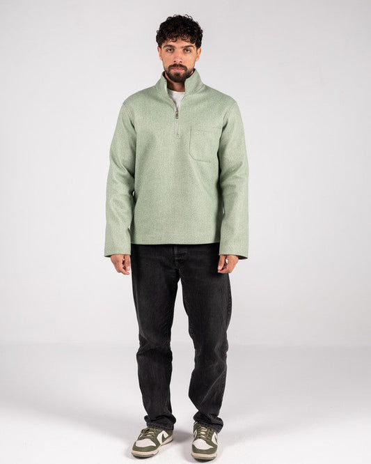 Wool Solid Quarter-Zip Sweatshirt – Sage Green