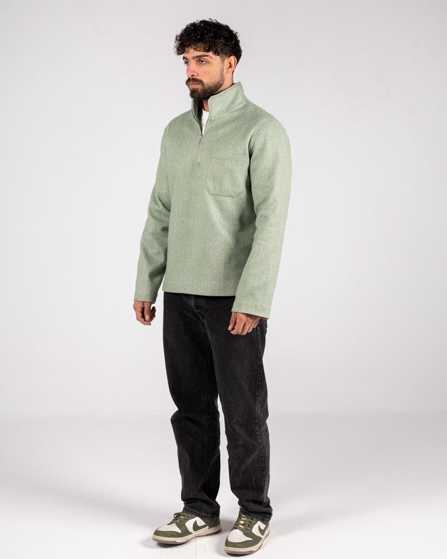 Wool Solid Quarter-Zip Sweatshirt – Sage Green
