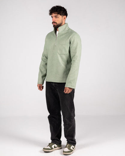 Wool Solid Quarter-Zip Sweatshirt – Sage Green