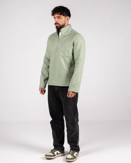 Wool Solid Quarter-Zip Sweatshirt – Sage Green