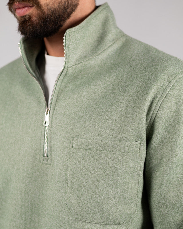 Wool Solid Quarter-Zip Sweatshirt – Sage Green