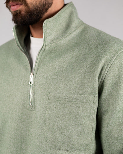 Wool Solid Quarter-Zip Sweatshirt – Sage Green