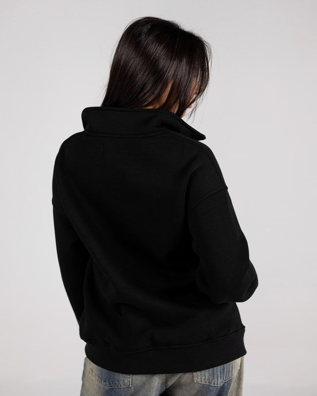 Cotton Solid Zip Sweatshirt – Black