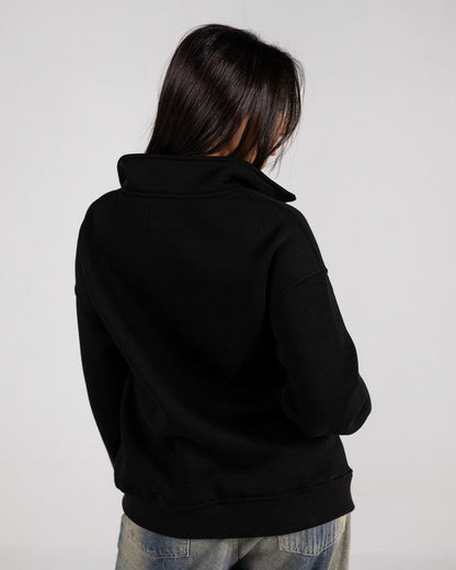 Cotton Solid Zip Sweatshirt – Black