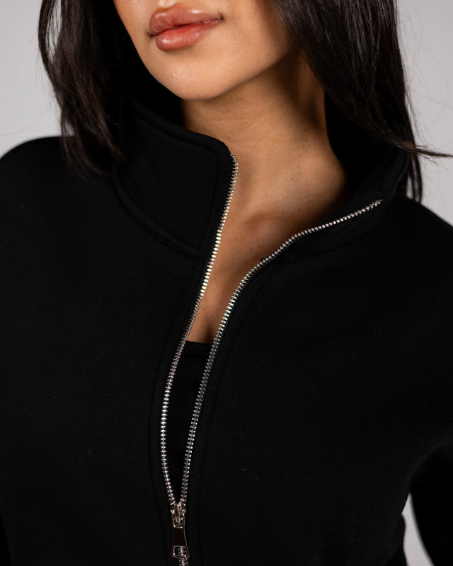 Cotton Solid Zip Sweatshirt – Black