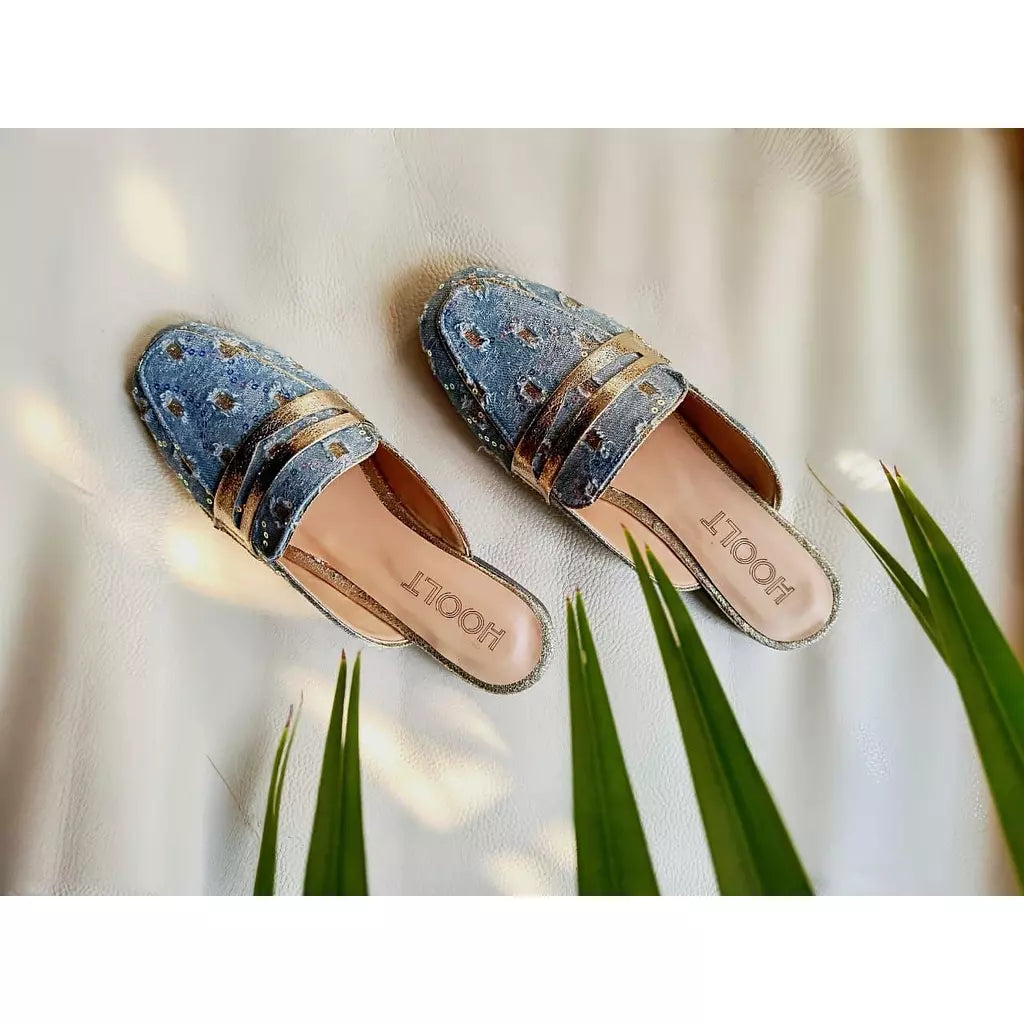 Denim Glow Mules - Light Jeans