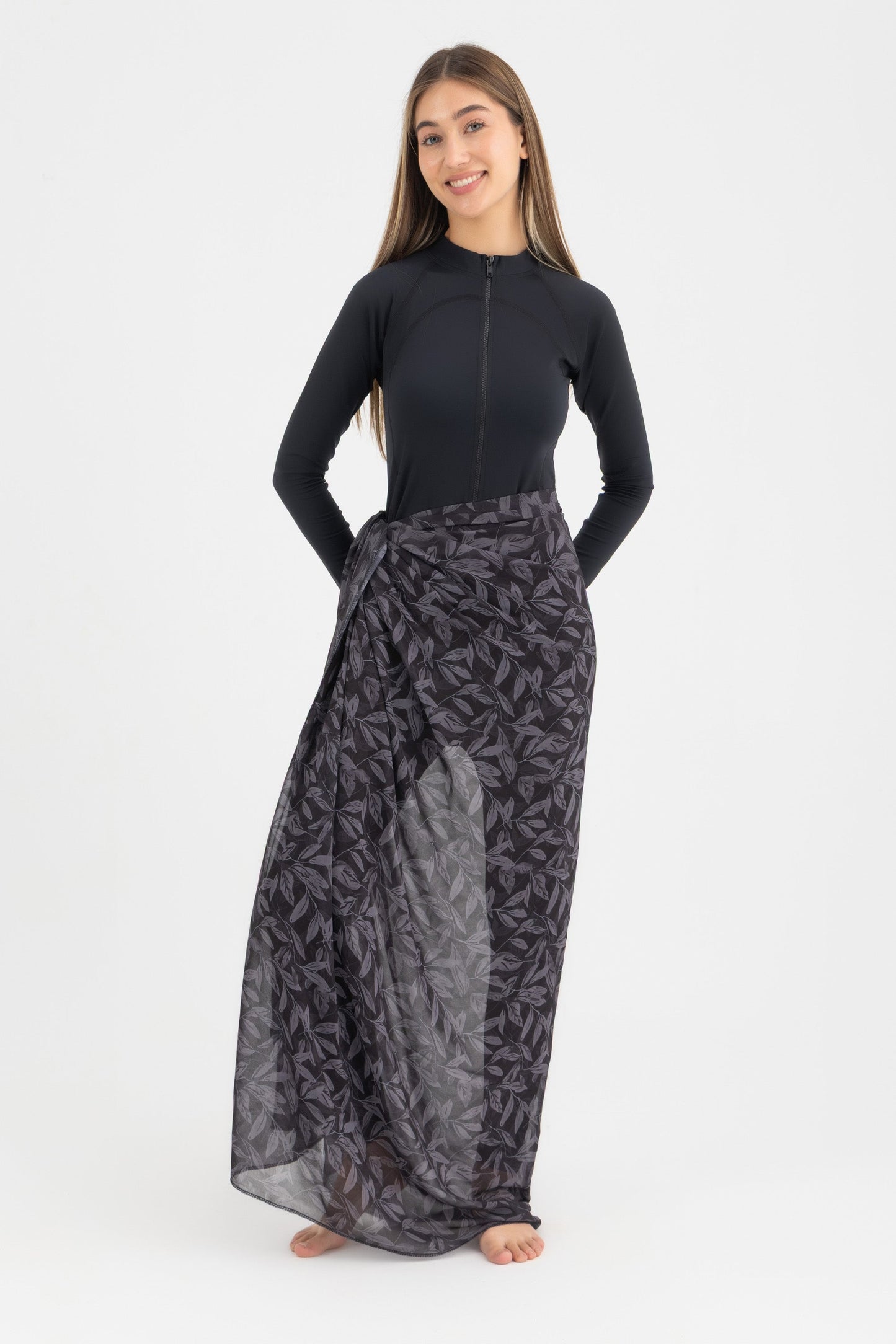Chiffon Wrap Long Skirt - Black
