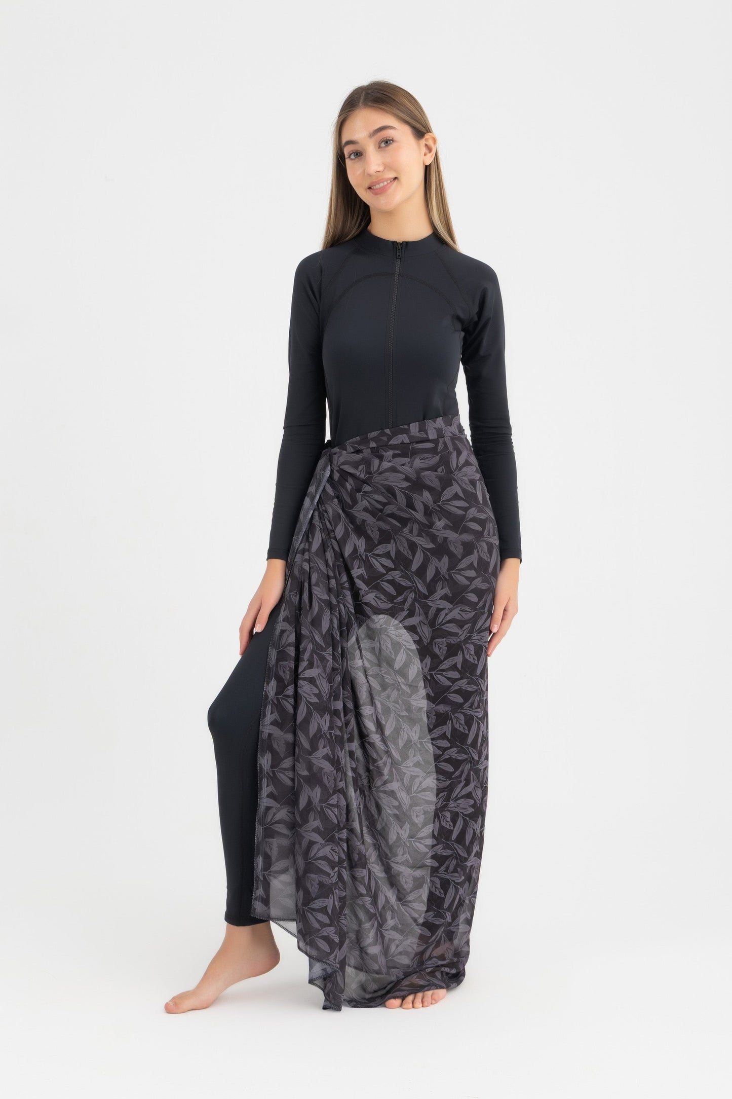 Chiffon Wrap Long Skirt - Black