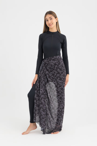 Chiffon Wrap Long Skirt - Black