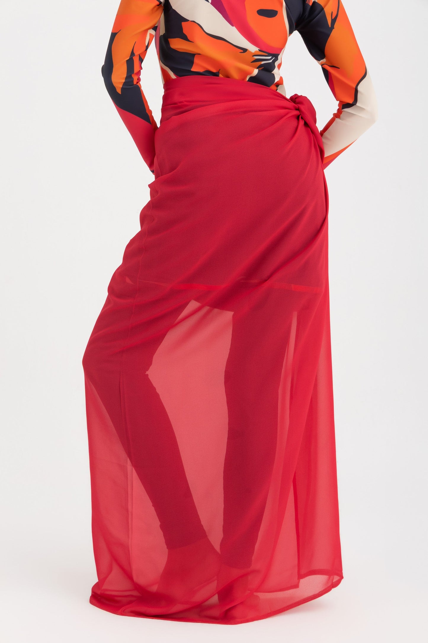 Chiffon Wrap Long Skirt - Red