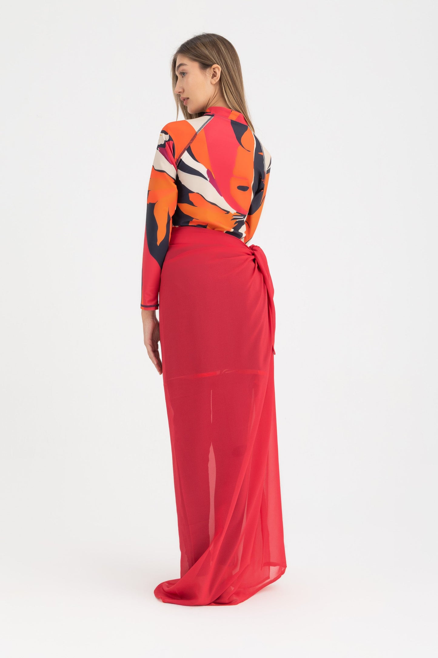 Chiffon Wrap Long Skirt - Red