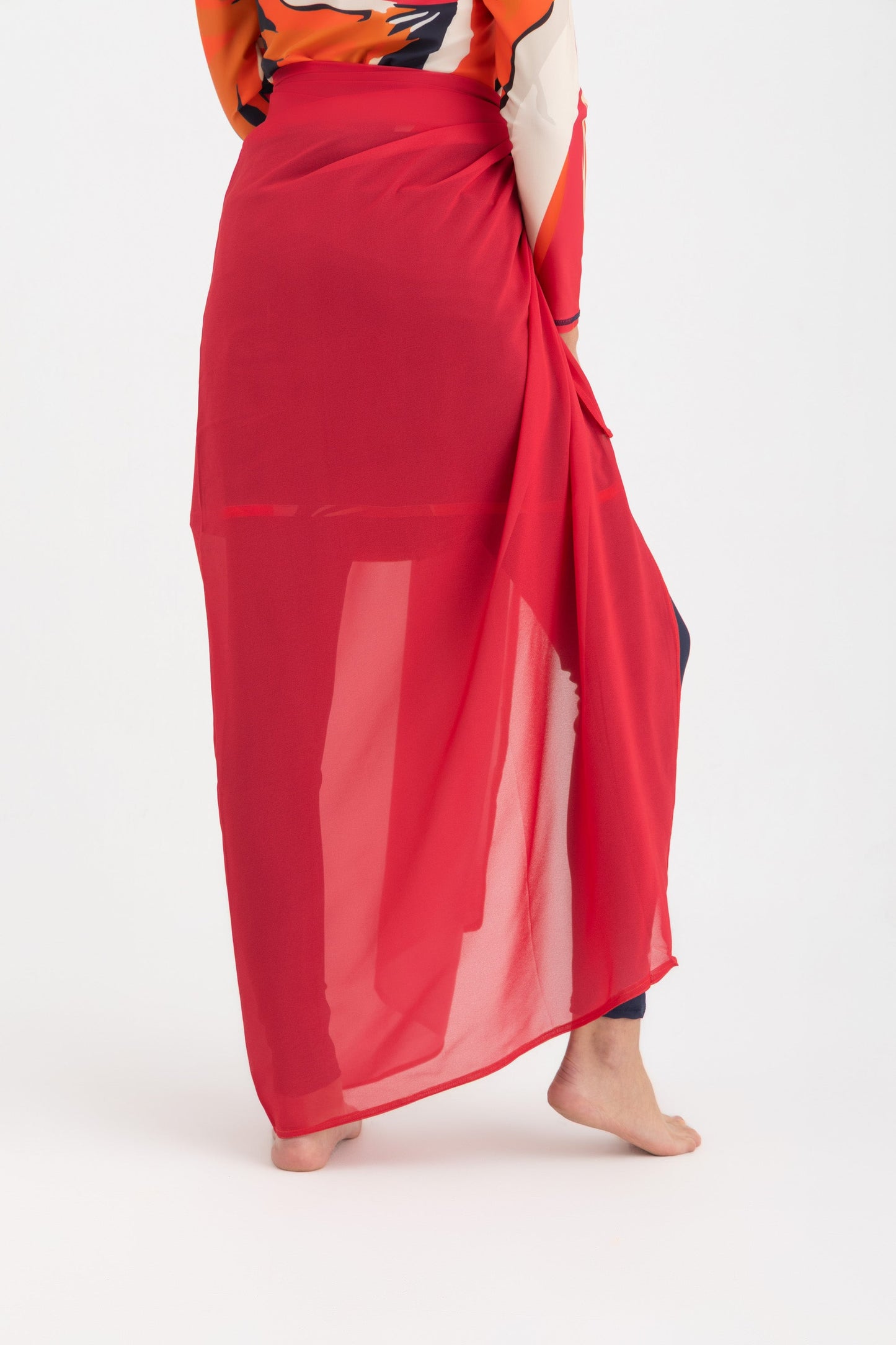 Chiffon Wrap Long Skirt - Red