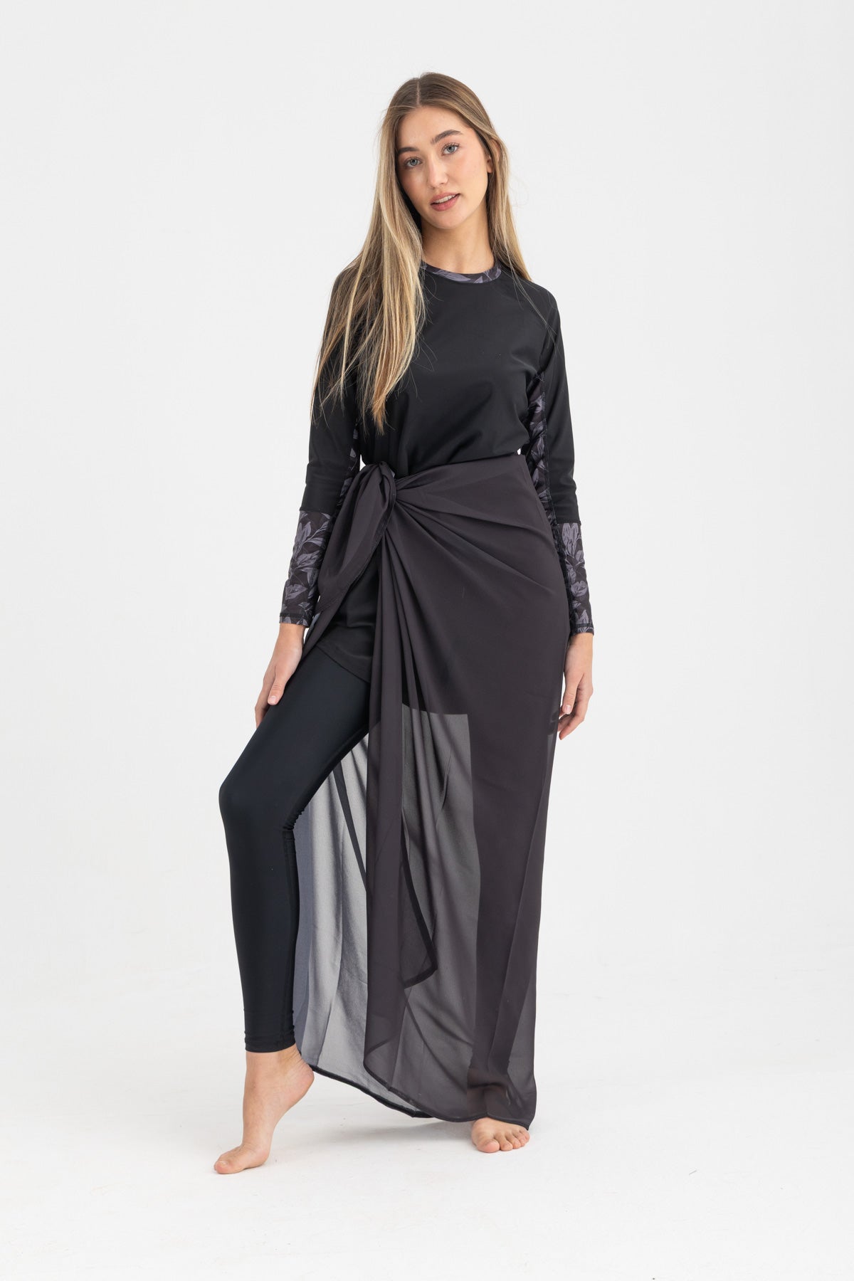 Chiffon Wrap Long Skirt - Black