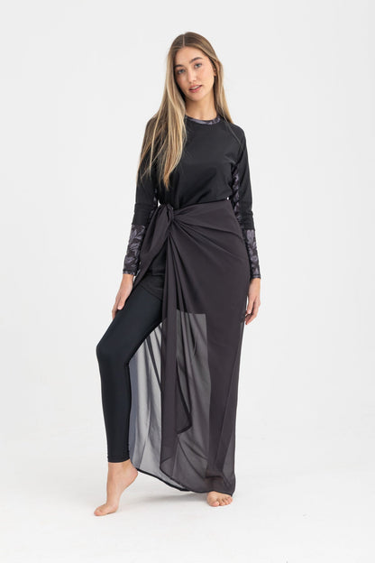 Chiffon Wrap Long Skirt - Black