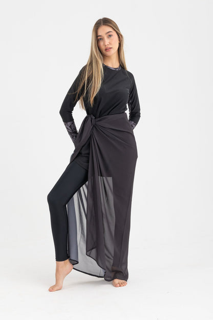 Chiffon Wrap Long Skirt - Black