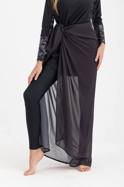Chiffon Wrap Long Skirt - Black