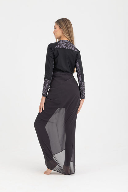 Chiffon Wrap Long Skirt - Black
